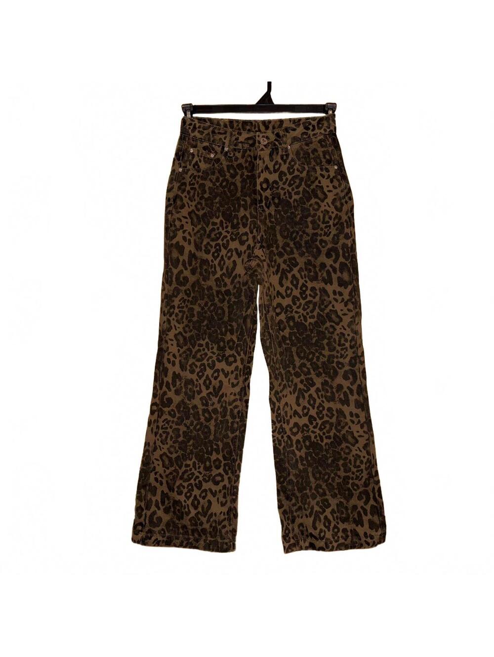 AELFRIC EDEN Leopard Jeans Wide Leg 27x28 High Waisted Boyfriend Y2K Streetwear